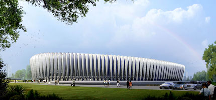 济南奥体中心游泳馆现已呈现荷花胜景